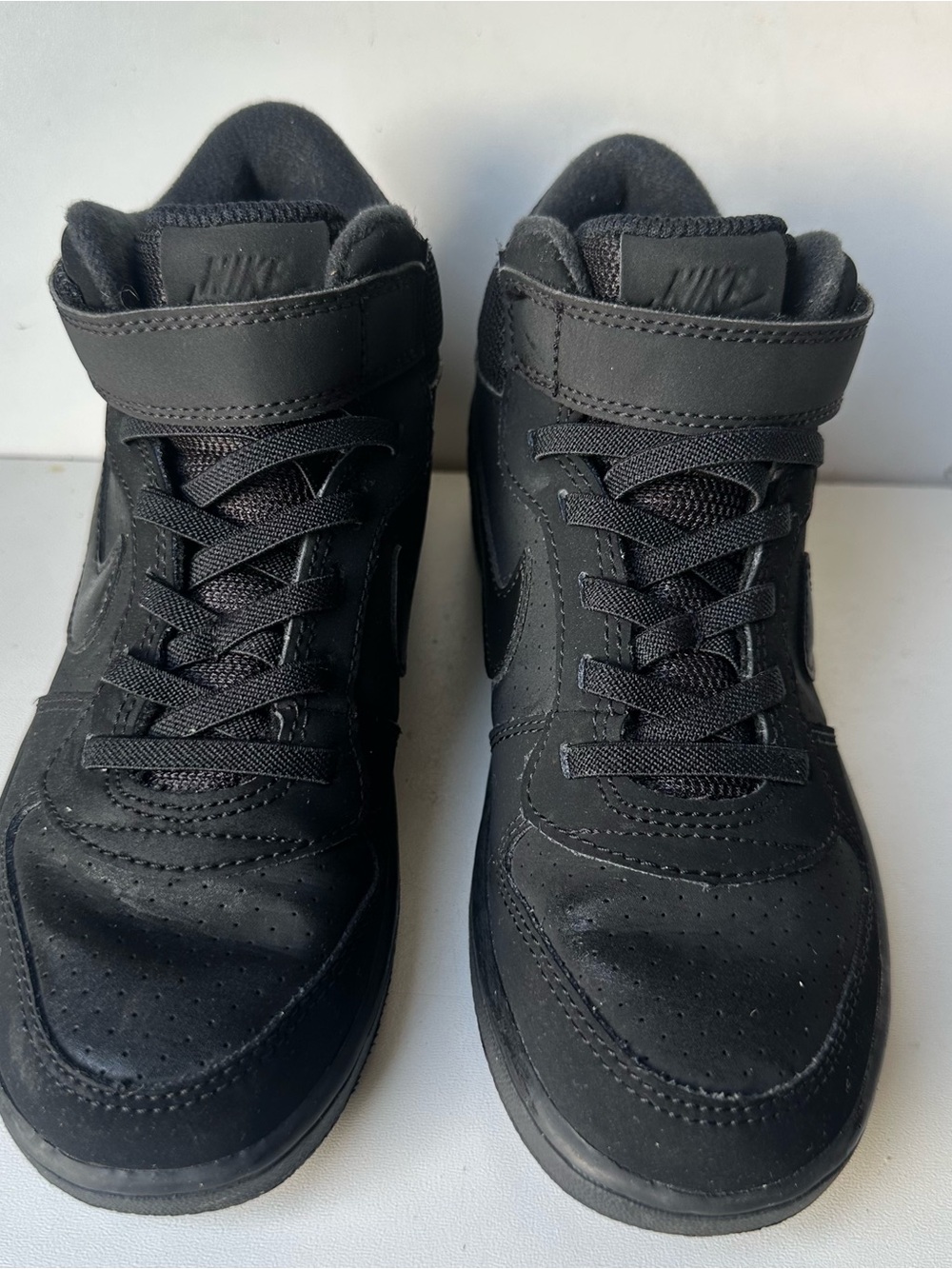 Nike Court Borough Mid 2 PSV Kids Black Hook Loop Sneakers US 1Y EU 32 Shoes